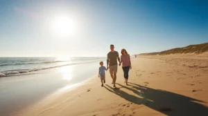 UK family enjoying a winter sun holiday abroad.
