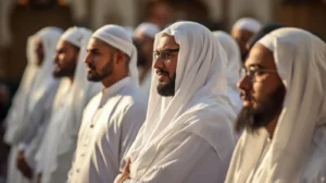 Pilgrims wearing Ihram before Umrah