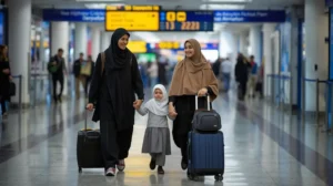 Family Umrah packages from UK 2026 – Muslim family flying from Heathrow to Jeddah