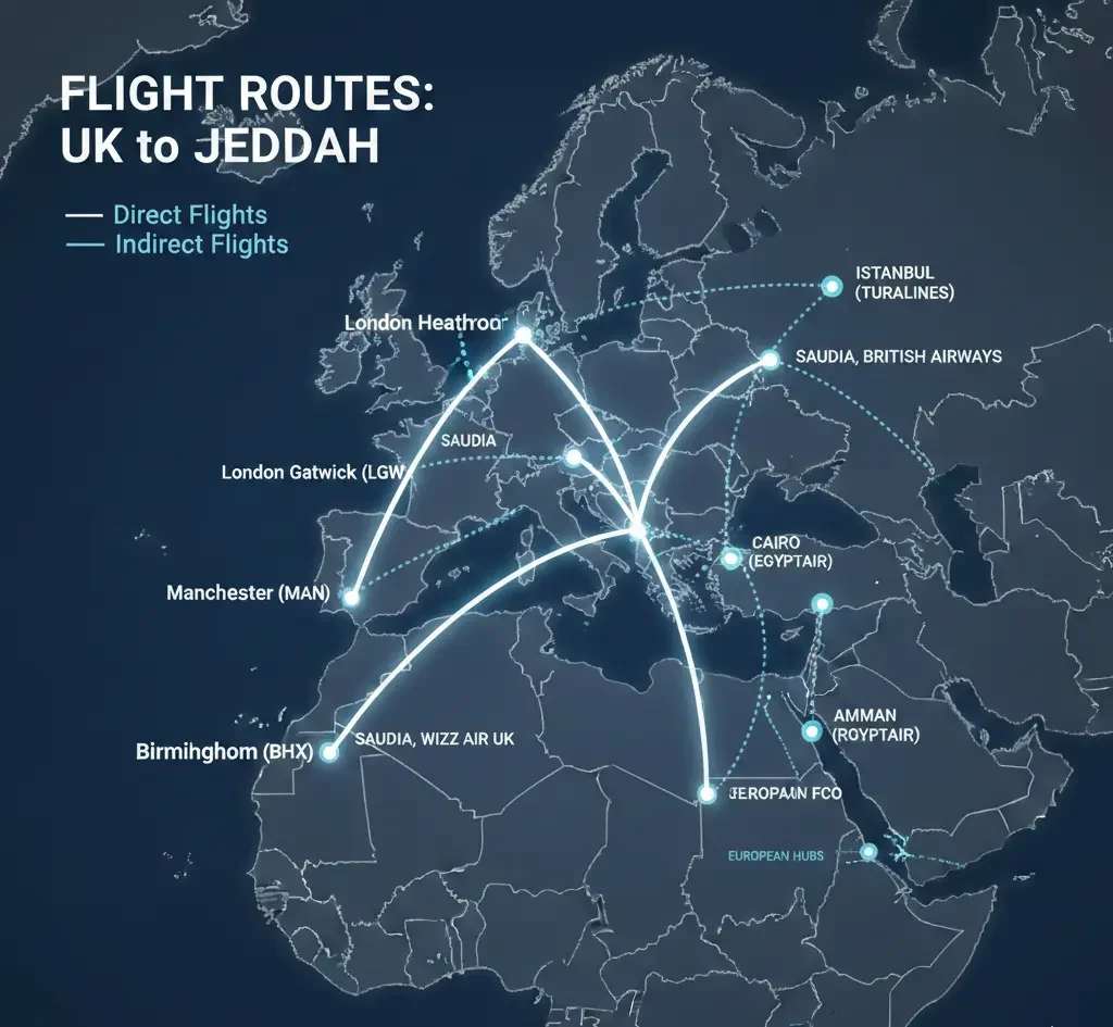 UK to Jeddah Umrah flight route