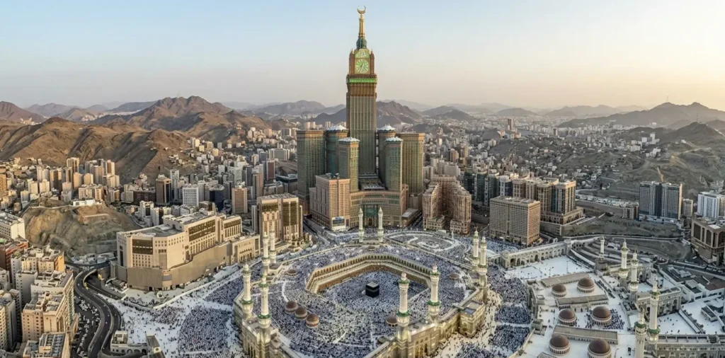 Abraj Al Bait Clock Tower view from Masjid al Haram courtyard